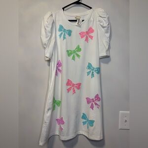 Peach Love California White Tee Dress with Multicolor Sequin Bows